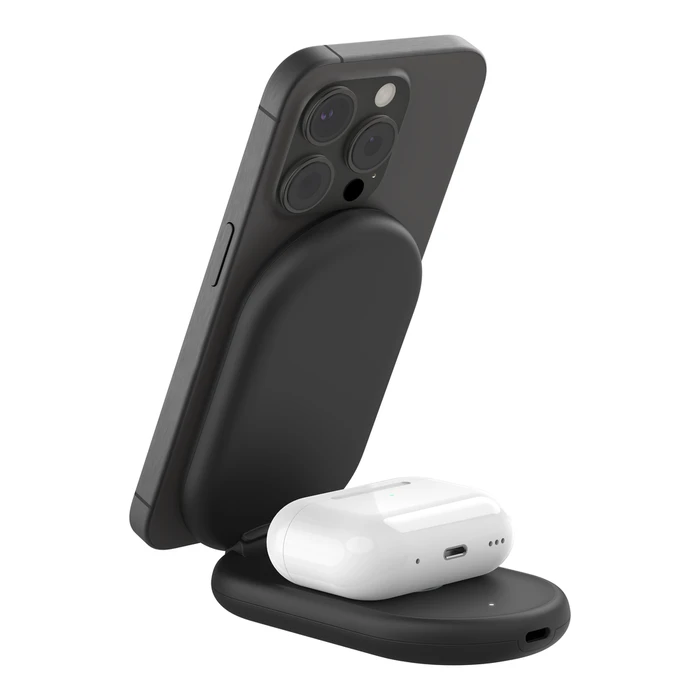 BELKIN Station de recharge sans fil 2-en-1 avec Qi2 15 W (Noir)