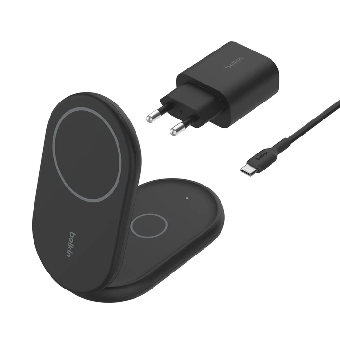 BELKIN Station de recharge sans fil 2-en-1 avec Qi2 15 W (Noir)